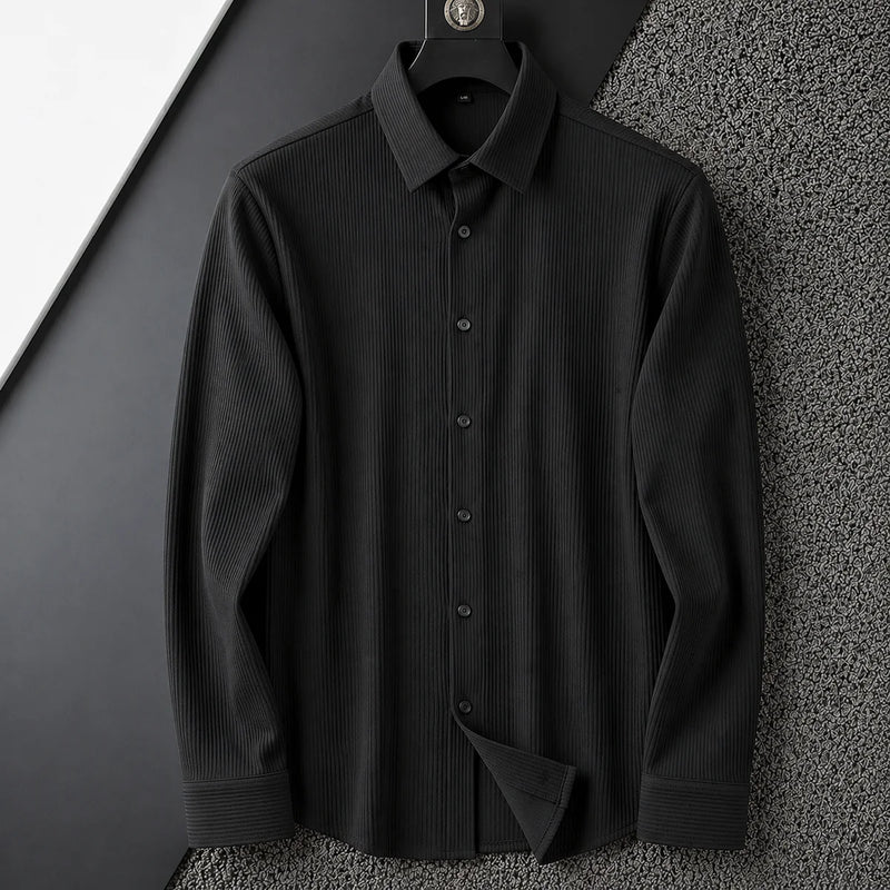 Corduroy Inspired Self-Cord Casual Shirts for Men Blended Fabric - Black