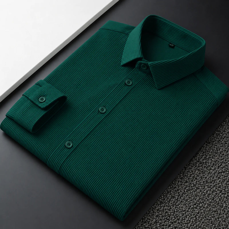 Corduroy Inspired Self-Cord Casual Shirts for Men Blended Fabric - Green