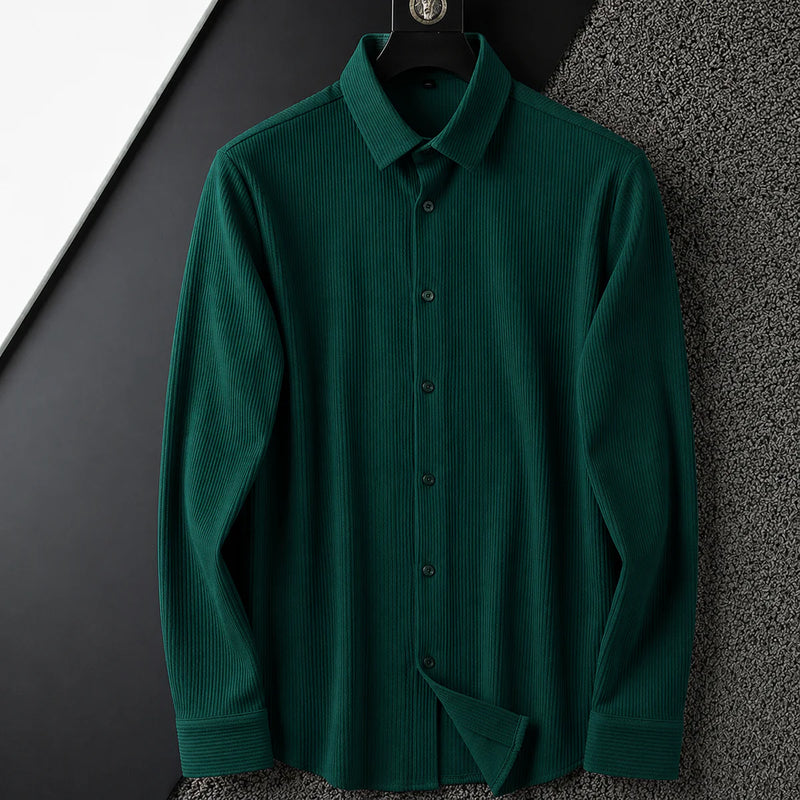 Corduroy Inspired Self-Cord Casual Shirts for Men Blended Fabric - Green