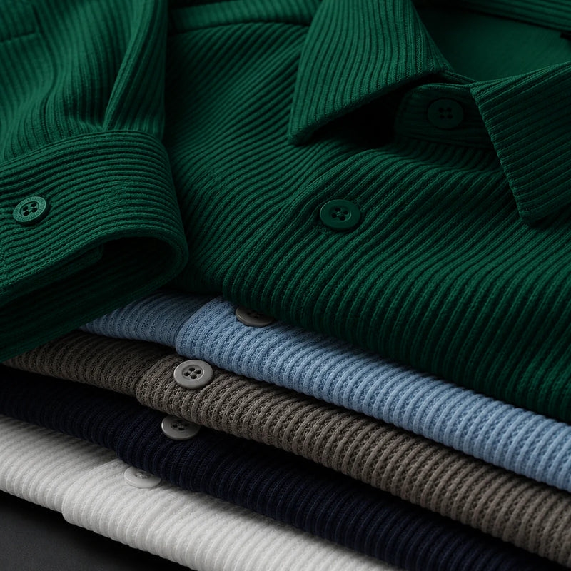 Corduroy Inspired Self-Cord Casual Shirts for Men Blended Fabric - Green