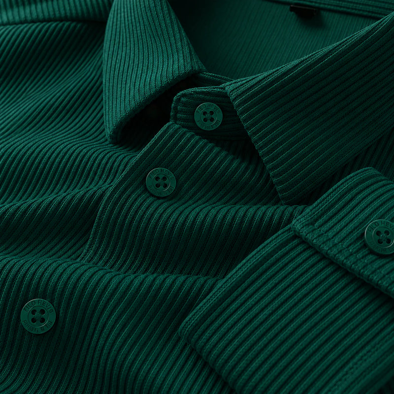 Corduroy Inspired Self-Cord Casual Shirts for Men Blended Fabric - Green