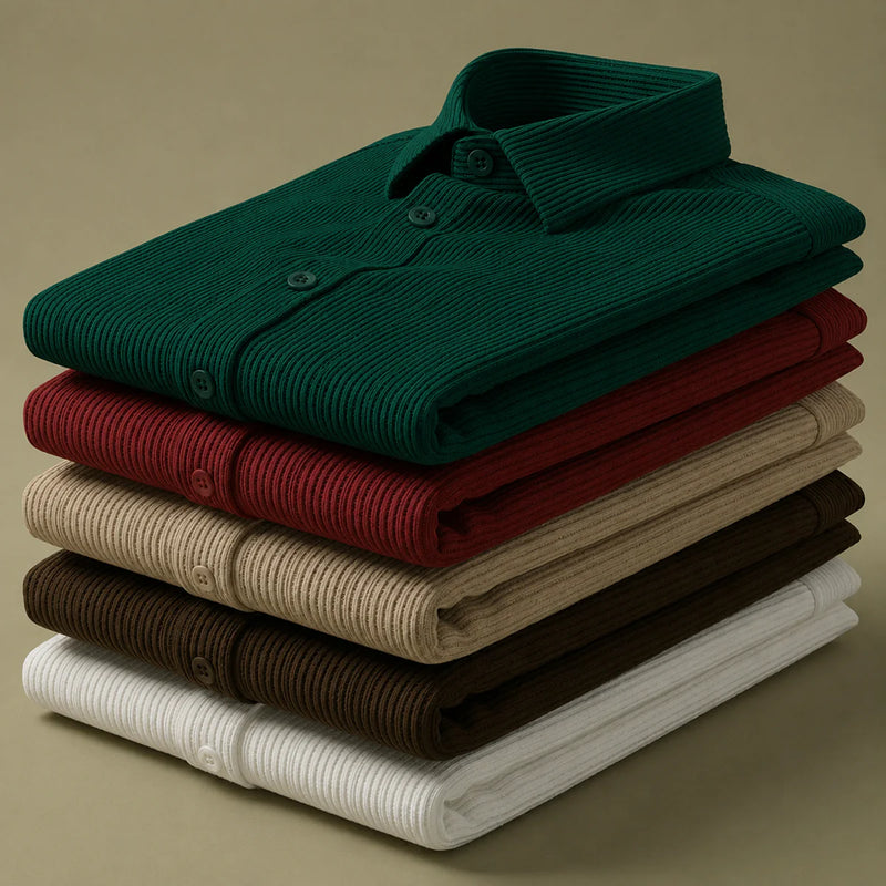 Corduroy Inspired Self-Cord Casual Shirts for Men Blended Fabric - Green