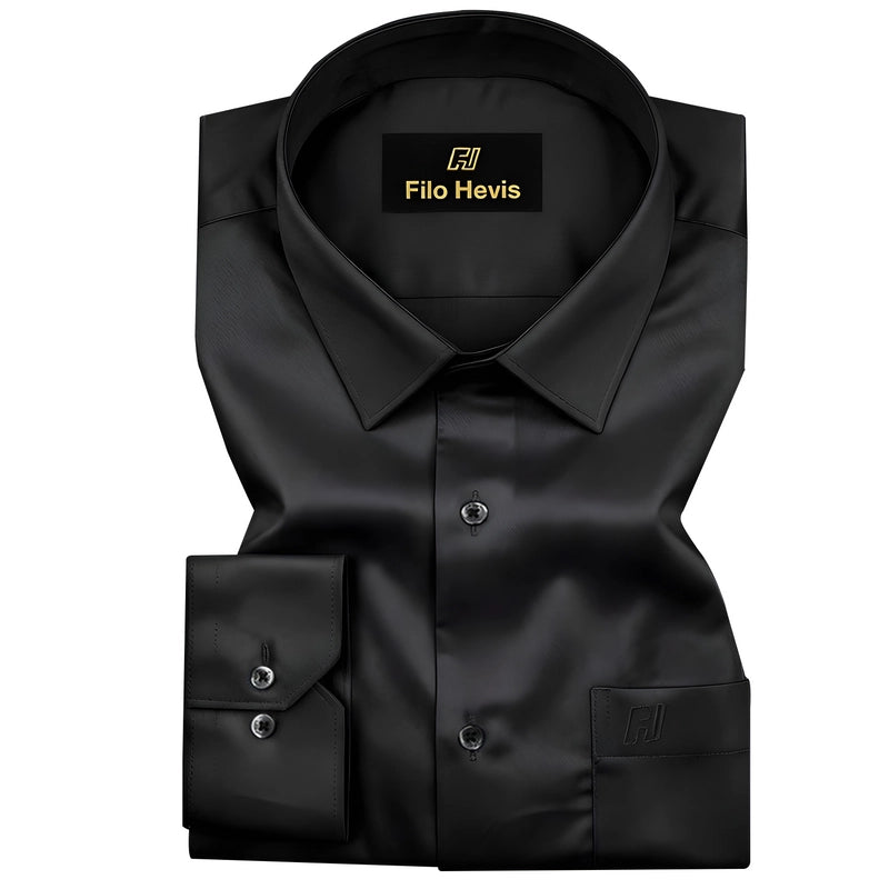 Platinum Cotton Satin Formal Shirt for Men - with Pocket | Black