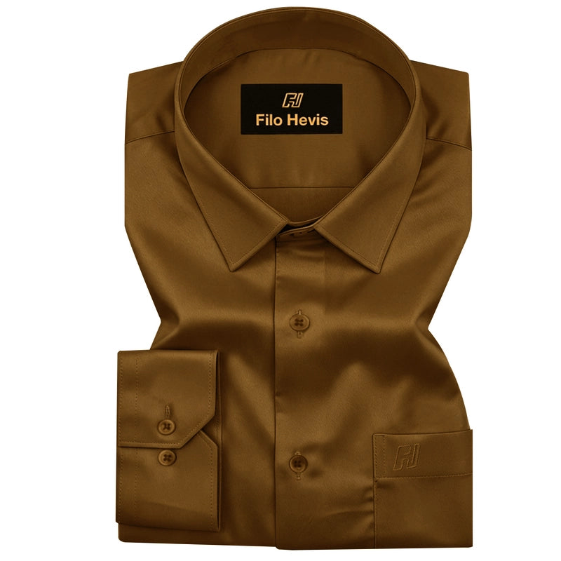 Platinum Cotton Satin Formal Shirt for Men - with Pocket | Brown