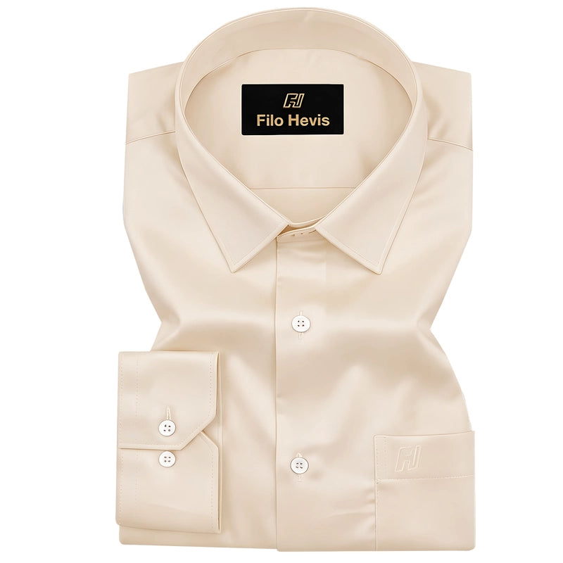 Platinum Cotton Satin Formal Shirt for Men - with Pocket | Cream