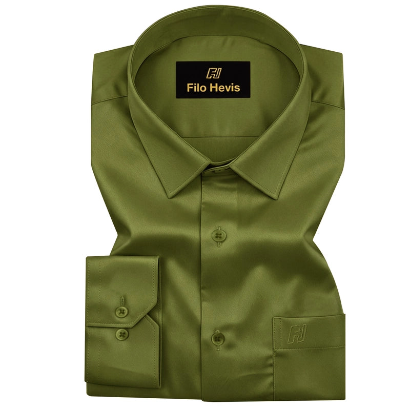 Platinum Cotton Satin Formal Shirt for Men - with Pocket | Light Mehndi