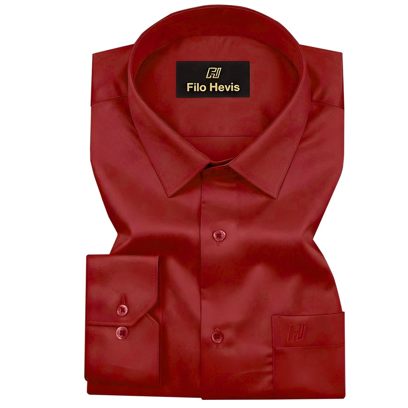 Platinum Cotton Satin Formal Shirt for Men - with Pocket | Maroon