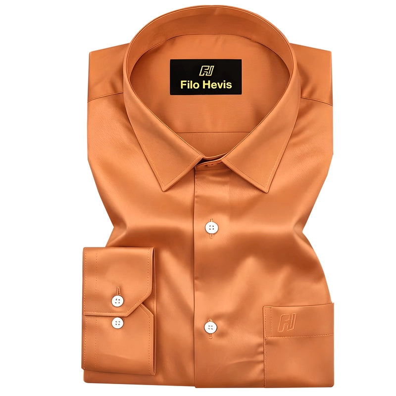 Platinum Cotton Satin Formal Shirt for Men - with Pocket | Orange
