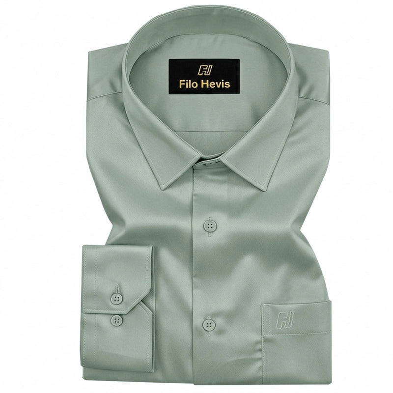 Platinum Cotton Satin Formal Shirt for Men - with Pocket | Pista Green