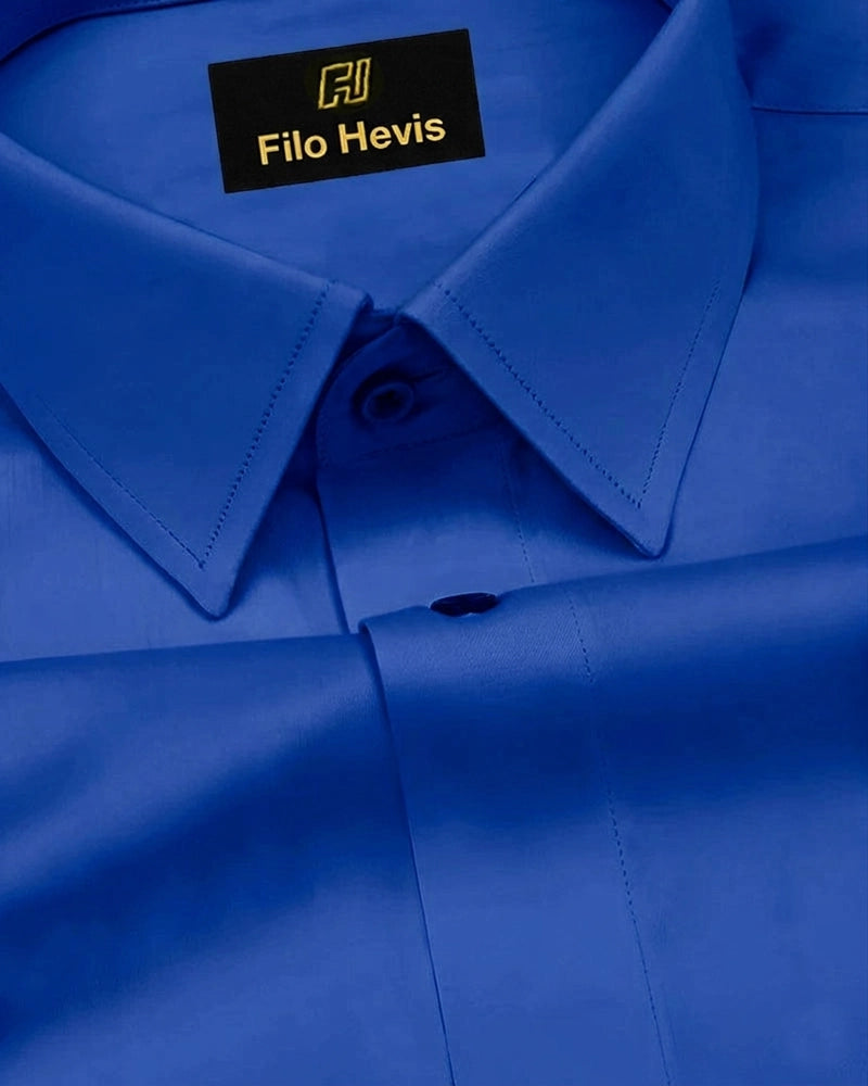 Platinum Cotton Satin Formal Shirt for Men - with Pocket | Royal Blue