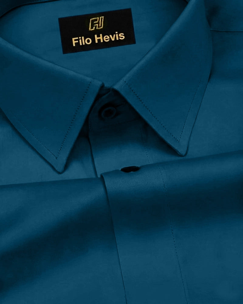 Platinum Cotton Satin Formal Shirt for Men - with Pocket | Teal Blue