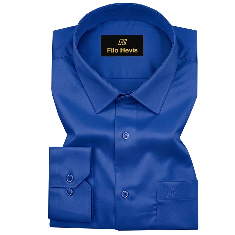 Platinum Cotton Satin Formal Shirt for Men - with Pocket | Royal Blue