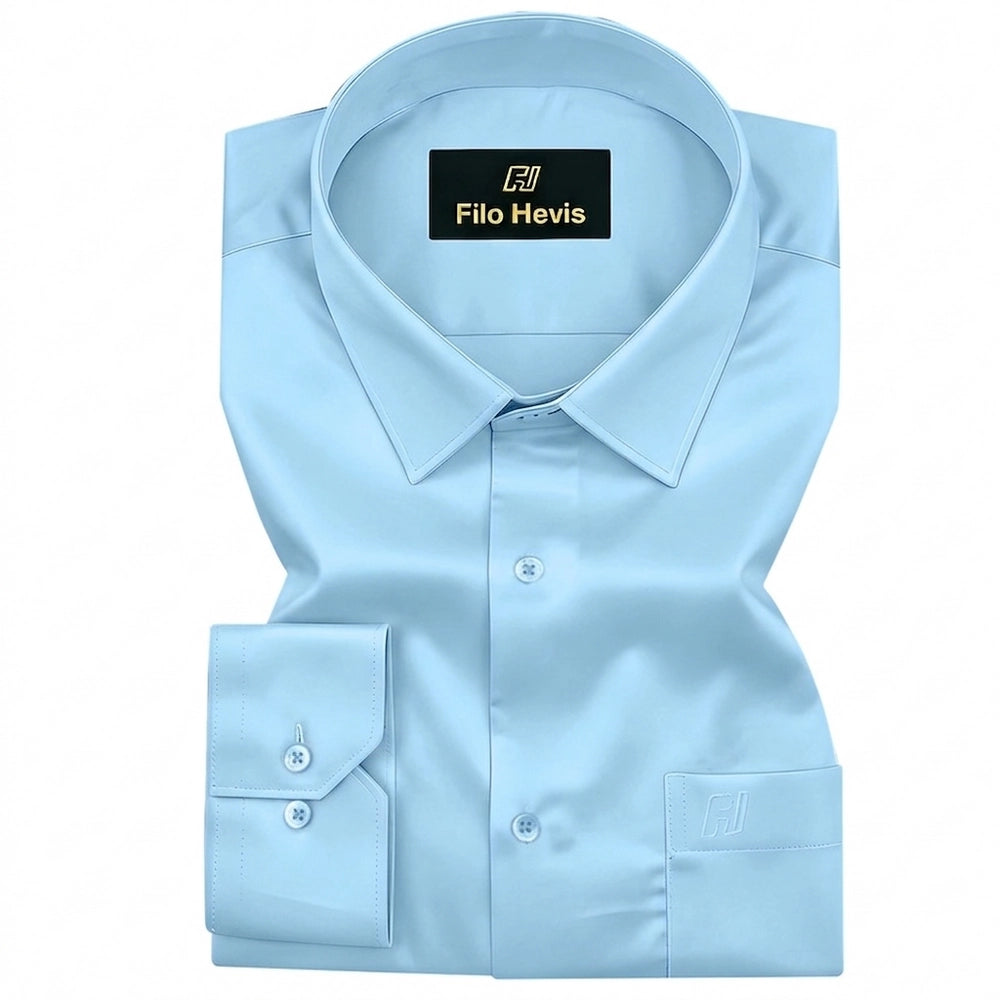 Platinum Cotton Satin Formal Shirt for Men - with Pocket | Sky Blue