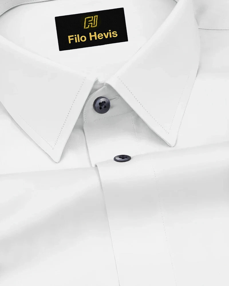 Platinum Cotton Satin Formal Shirt for Men - White Shirt (With Black Buttons)
