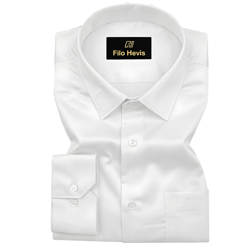 Platinum Cotton Satin Formal Shirt for Men - White (With White Button)