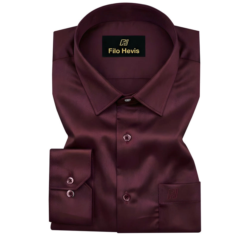 Platinum Cotton Satin Formal Shirt for Men - with Pocket | Wine