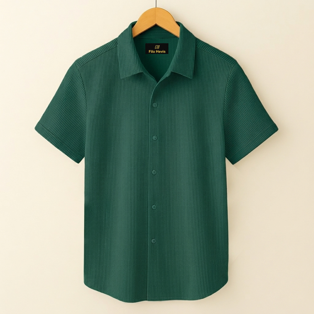 SELF-CORD CASUAL SHIRTS FOR MEN BLENDED FABRIC | Half Sleeves | Green