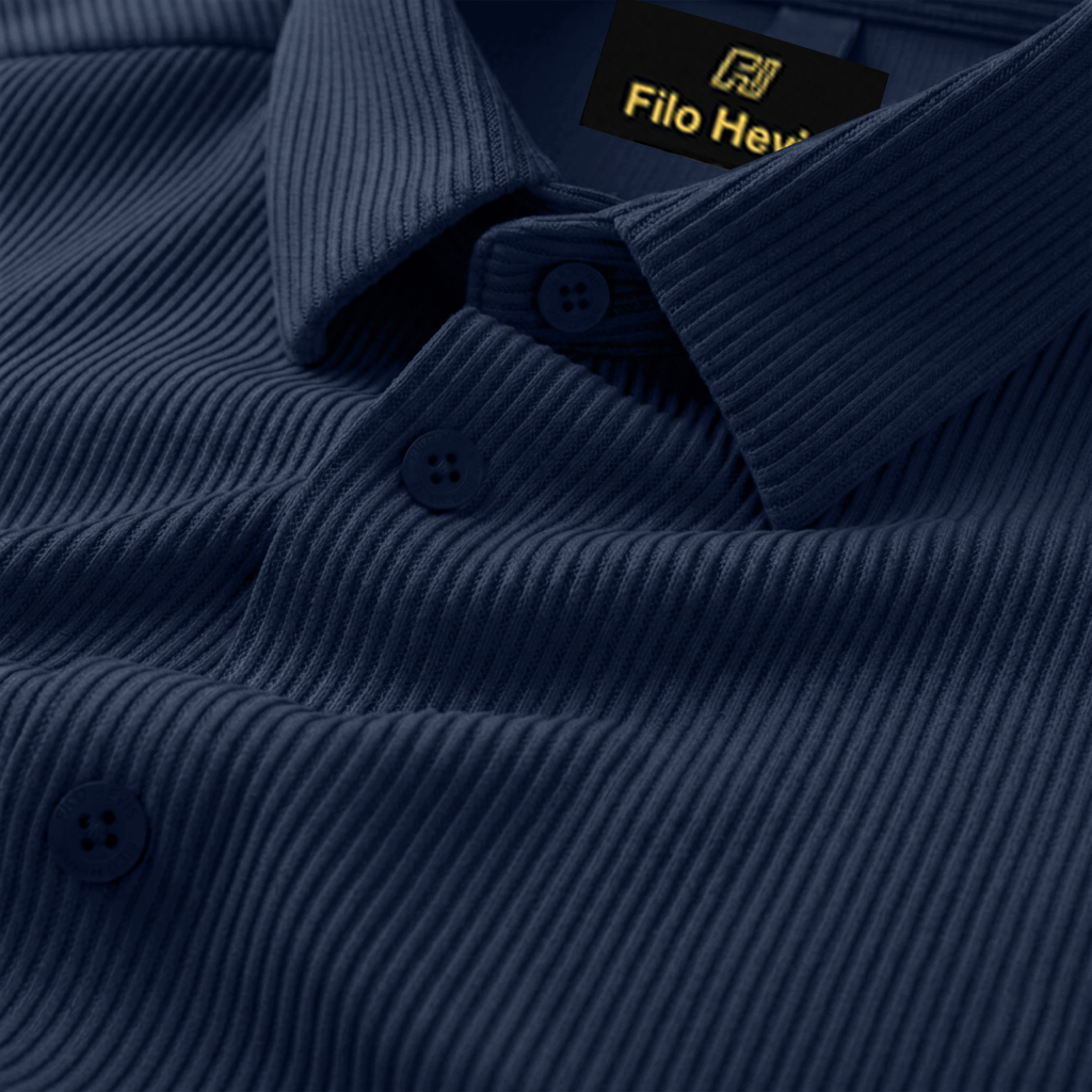 SELF-CORD CASUAL SHIRTS FOR MEN BLENDED FABRIC | Half Sleeves | Navy Blue