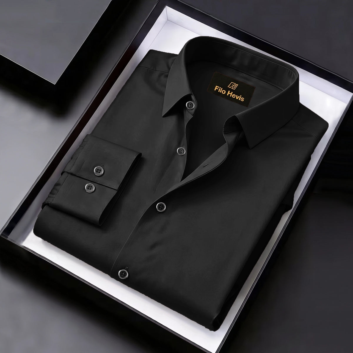 Anti Wrinkle Satin Lycra Formal Shirt (Imported Fabric)| Black