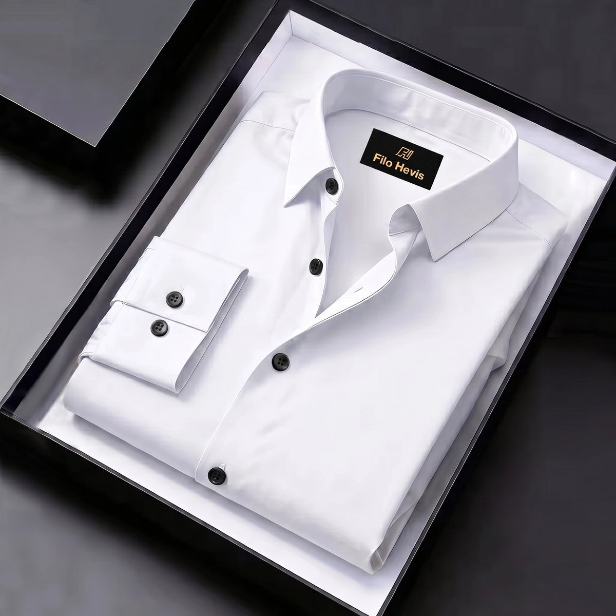 Anti Wrinkle Satin Lycra Formal Shirt (Imported Fabric)| White Shirt (With Black Buttons)