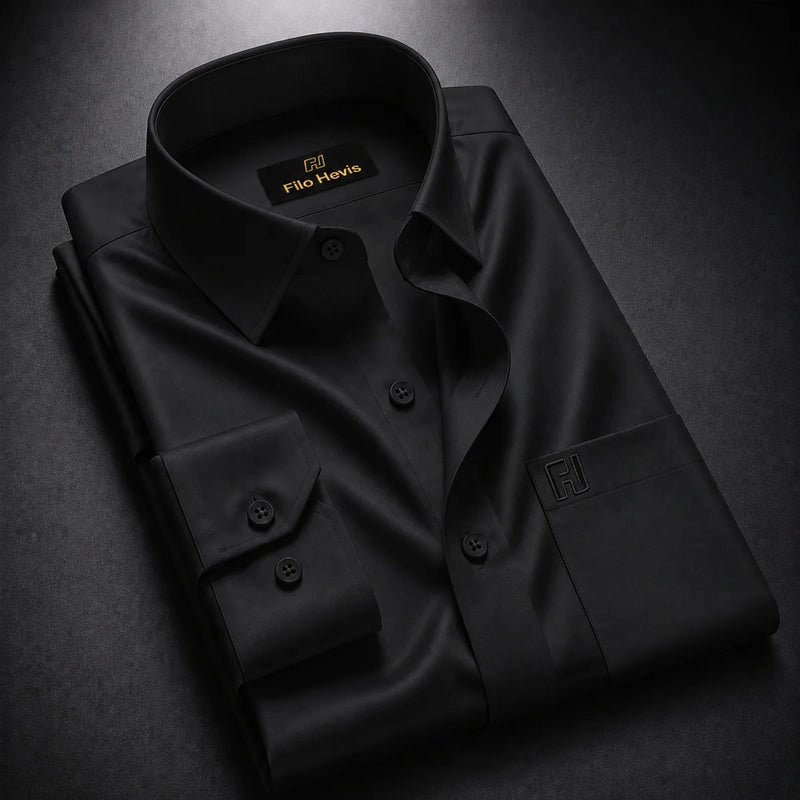 Cotton Satin Formal Shirt for Men - Regular Fit Full Sleeve | Black