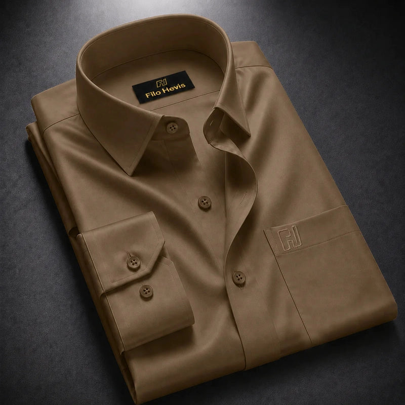 Cotton Satin Formal Shirt for Men - Regular Fit Full Sleeve | BROWN