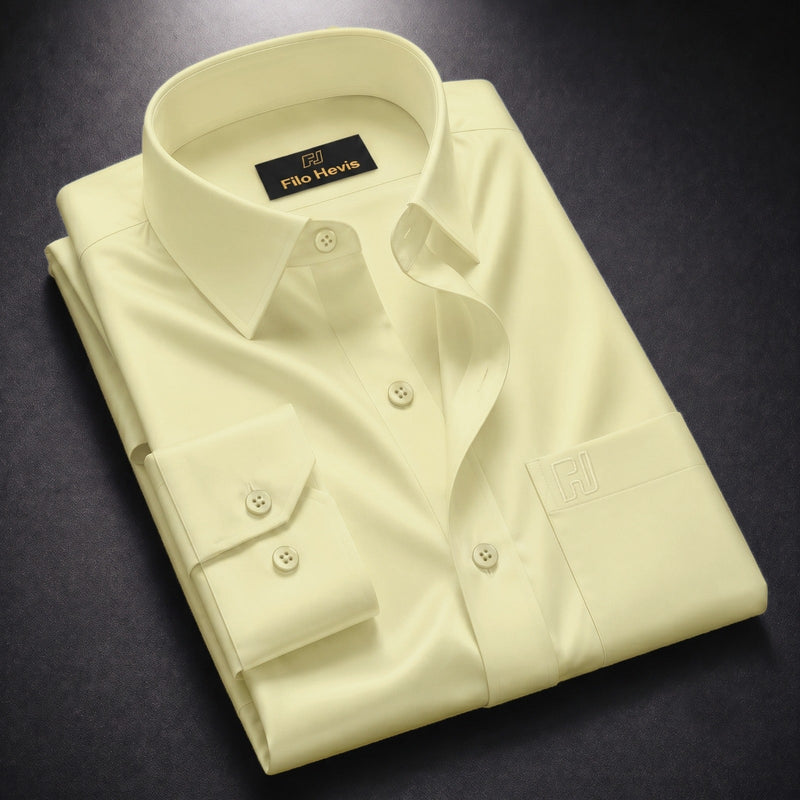 Cotton Satin Formal Shirt for Men - Regular Fit Full Sleeve | Cream