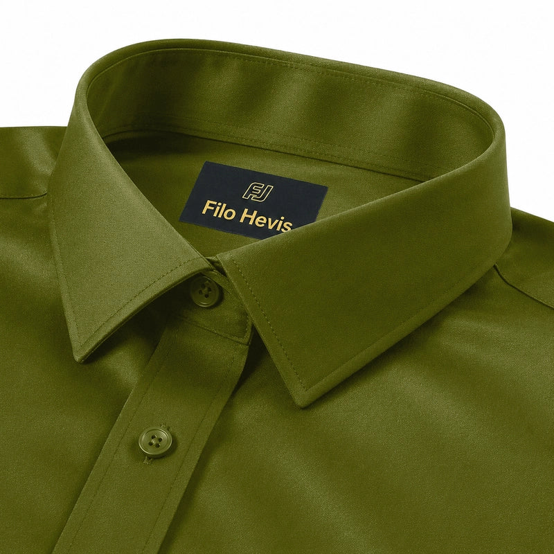 Cotton Satin Formal Shirt for Men - Regular Fit Full Sleeve | Light Mehndi