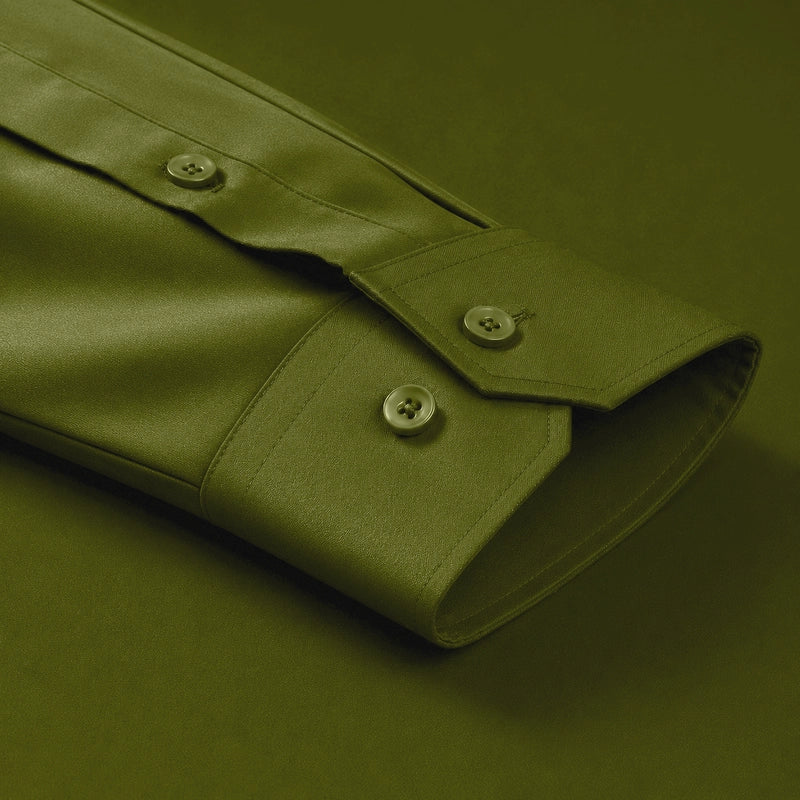 Cotton Satin Formal Shirt for Men - Regular Fit Full Sleeve | Light Mehndi