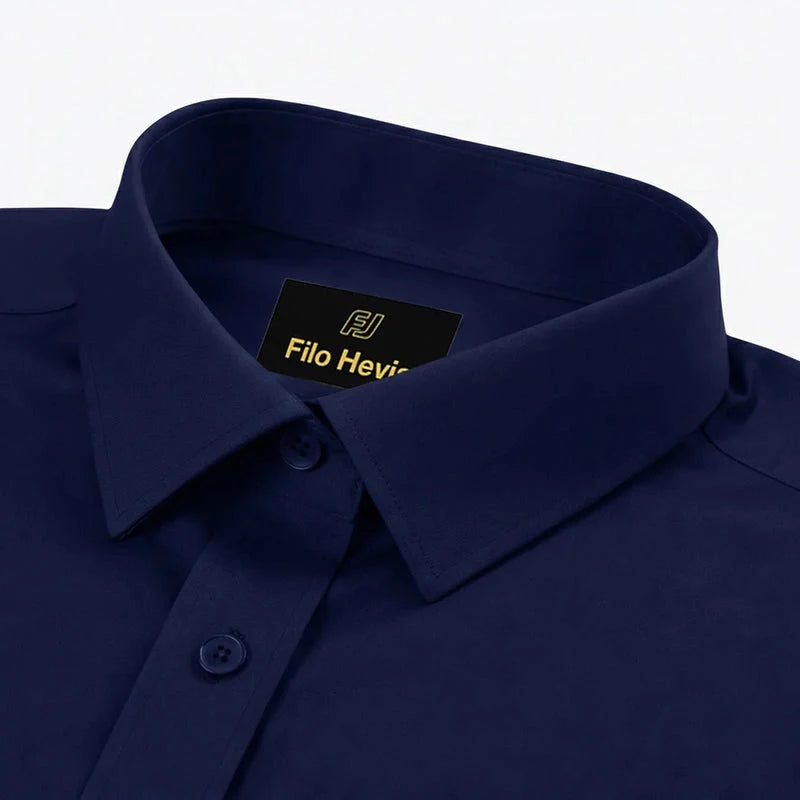 Cotton Satin Formal Shirt for Men - Regular Fit Full Sleeve | NAVY BLUE Filo Hevis