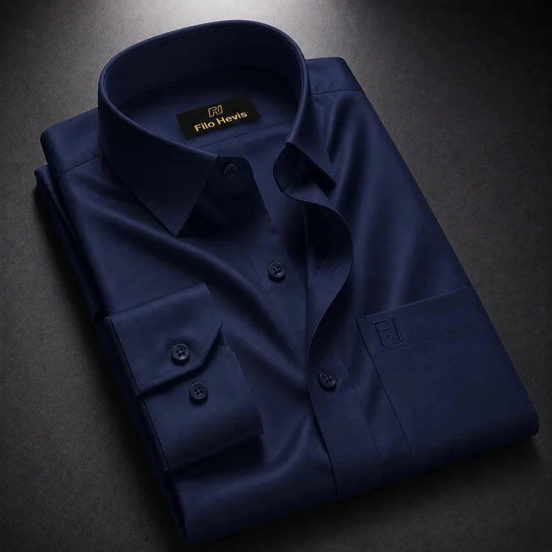 Cotton Satin Formal Shirt for Men - Regular Fit Full Sleeve | NAVY BLUE Filo Hevis