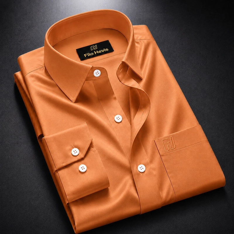 Cotton Satin Formal Shirt for Men - Regular Fit Full Sleeve | Orange