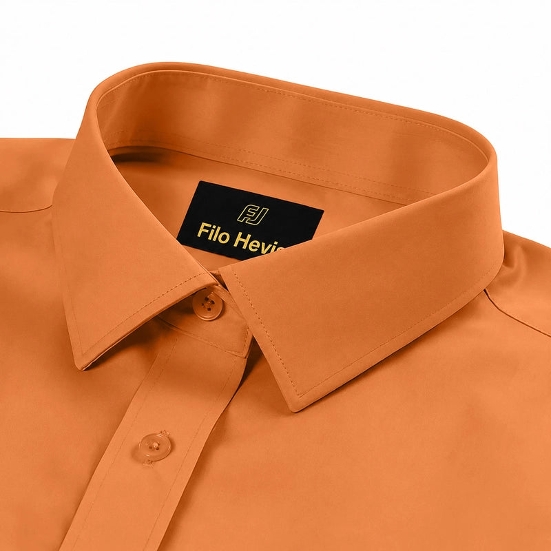 Cotton Satin Formal Shirt for Men - Regular Fit Full Sleeve | Orange