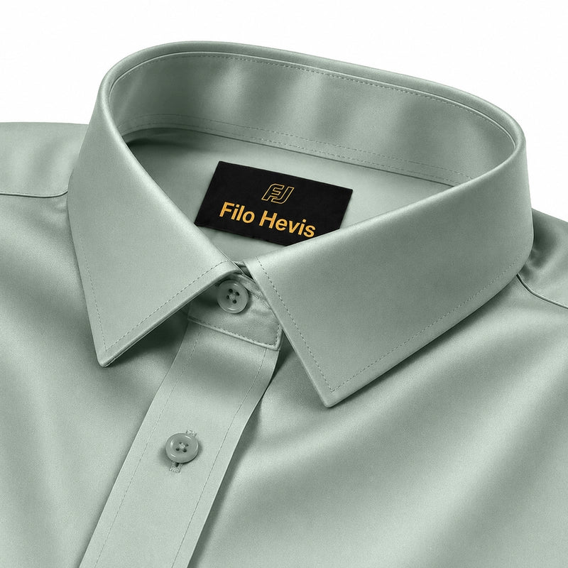 Cotton Satin Formal Shirt for Men - Regular Fit Full Sleeve | Pista Green/Sage Green