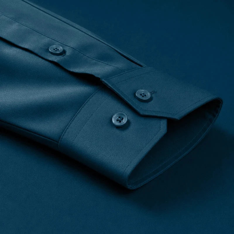 Cotton Satin Formal Shirt for Men - Regular Fit Full Sleeve | Teal Blue My Store