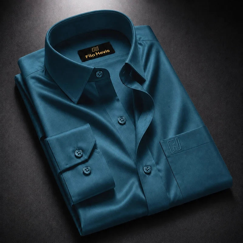 Cotton Satin Formal Shirt for Men - Regular Fit Full Sleeve | Teal Blue My Store