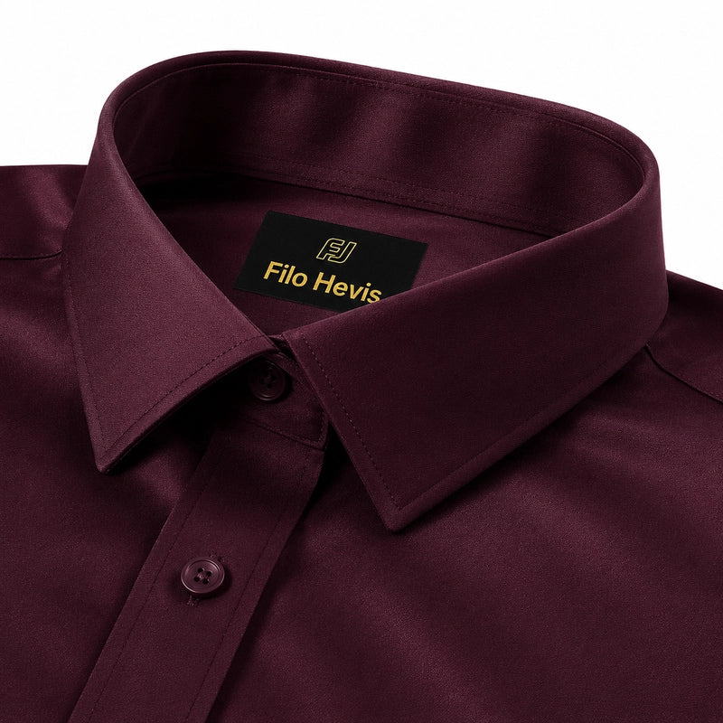 Cotton Satin Formal Shirt for Men - Regular Fit Full Sleeve | Wine