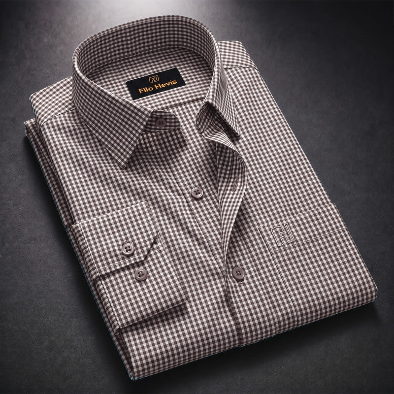 Oxford Cotton Check Shirt for Men |Slim fit | Brown