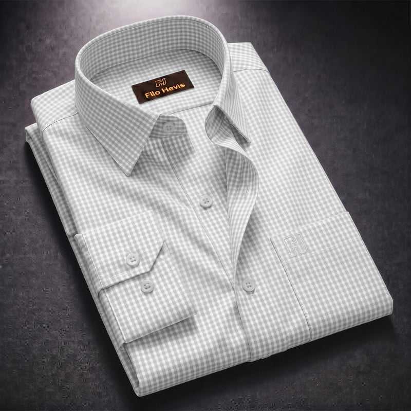 Cotton Check Shirt for Men |Slim fit | Light-Grey