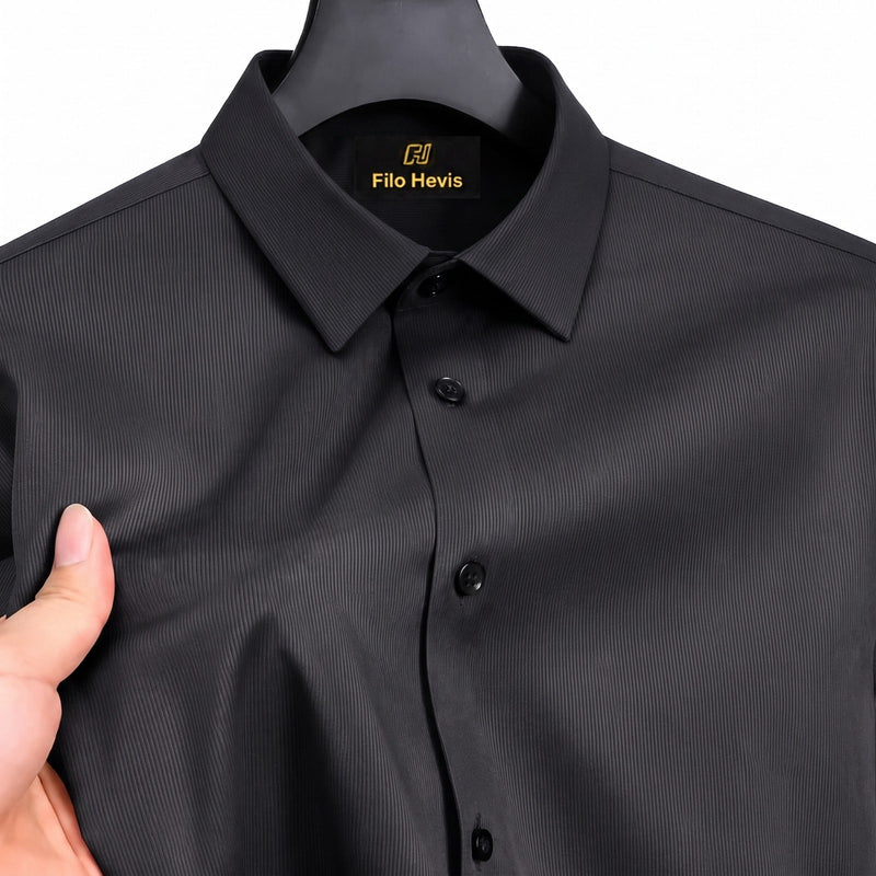 Fine-Ribbed Self-Structured Formal Shirt-BLACK