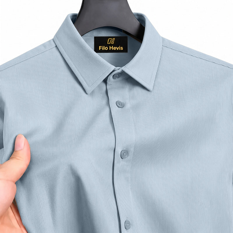 Fine-Ribbed Self-Structured Formal Shirt-LIGHT BLUE