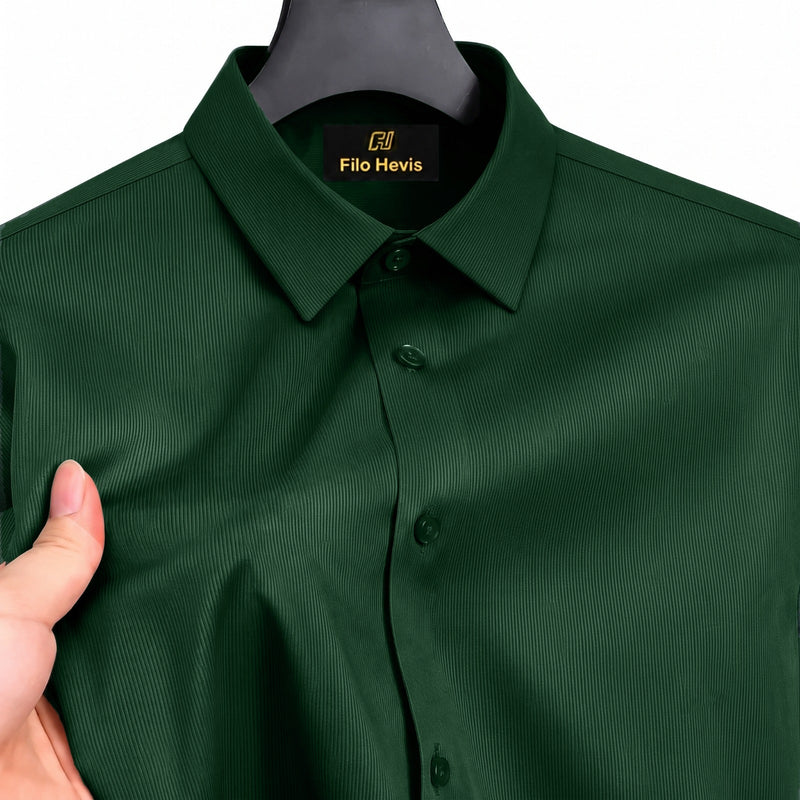 Fine-Ribbed Self-Structured Formal Shirt-DARK GREEN