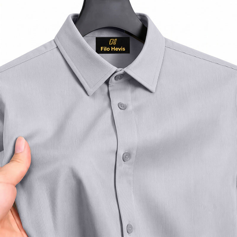 Fine-Ribbed Self-Structured Formal Shirt-GREY