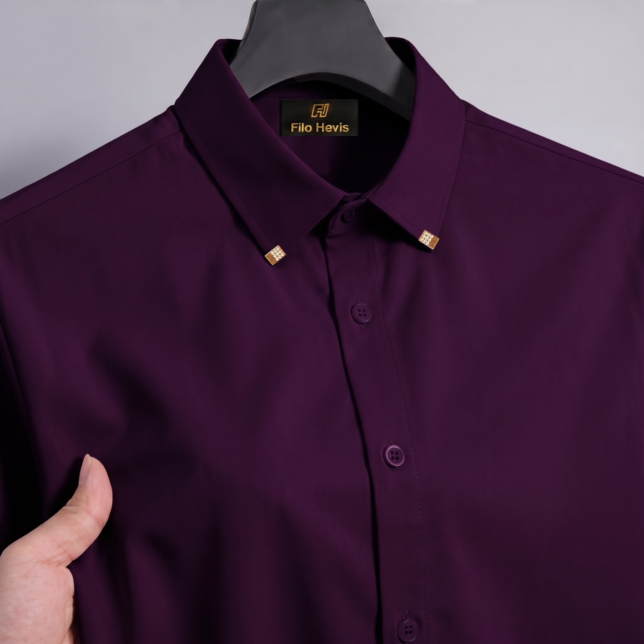 Men's Premium Luxury Formal Shirt with Crystal-Studded Collar Clips | Wine My Store