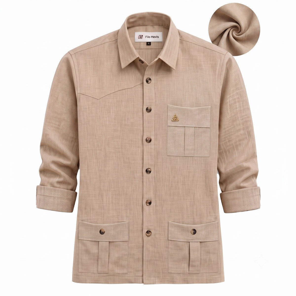 Men's Hunter shirt | Multi Pockets | Linen Texture | Beige