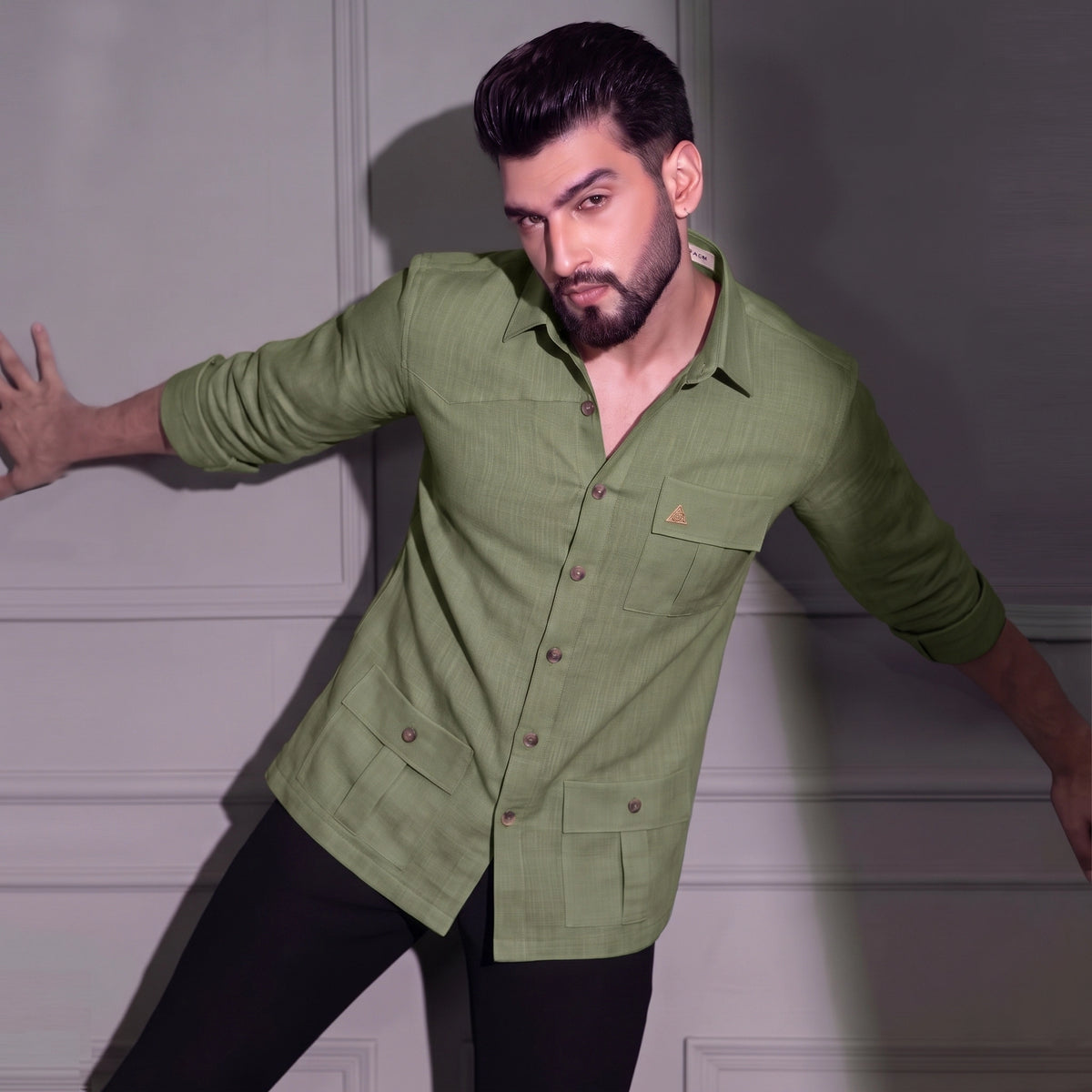 Men's Hunter shirt | Multi Pockets | Linen Texture | Green ( We Accept Only Prepaid For This Article )
