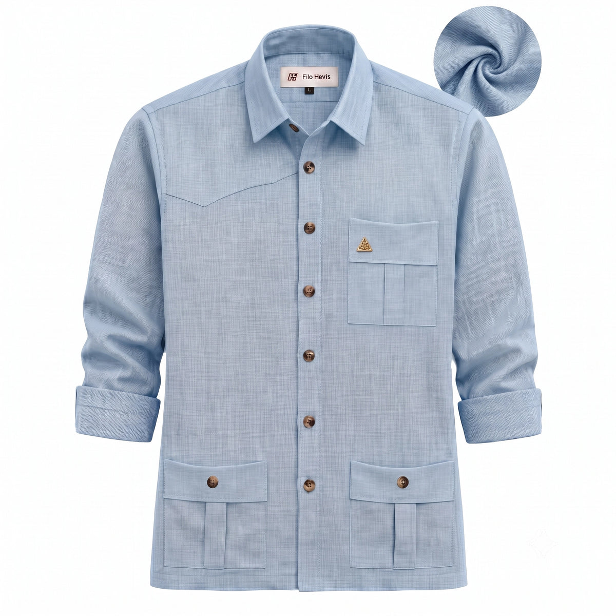 Men's Hunter shirt | Multi Pockets | Linen Texture | Sky