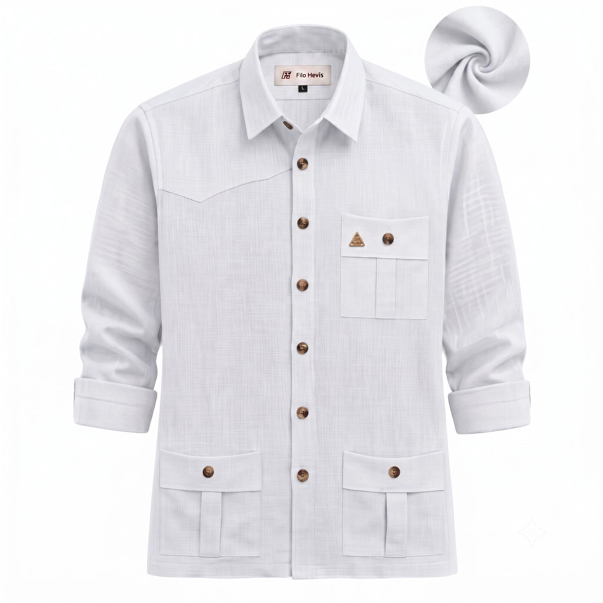 Men's Hunter shirt | Multi Pockets | Linen Texture | White