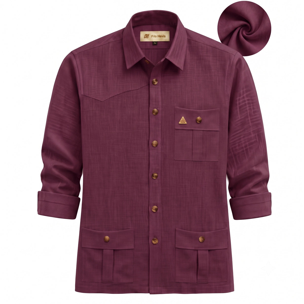 Men's Hunter shirt | Multi Pockets | Linen Texture | Wine