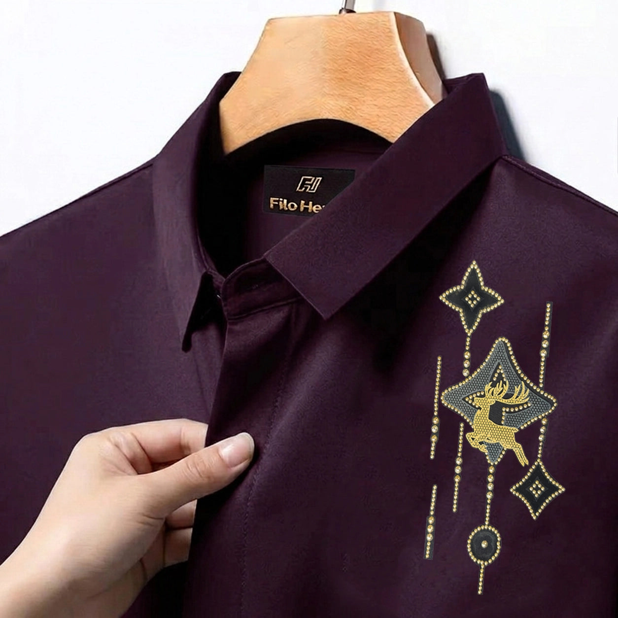 Deer Embroidery Party Shirts | Club Wear | Wine